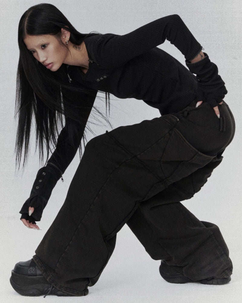 【bonienkiye】Detachable Zipper Leather Top