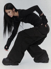 【bonienkiye】Detachable Zipper Leather Top