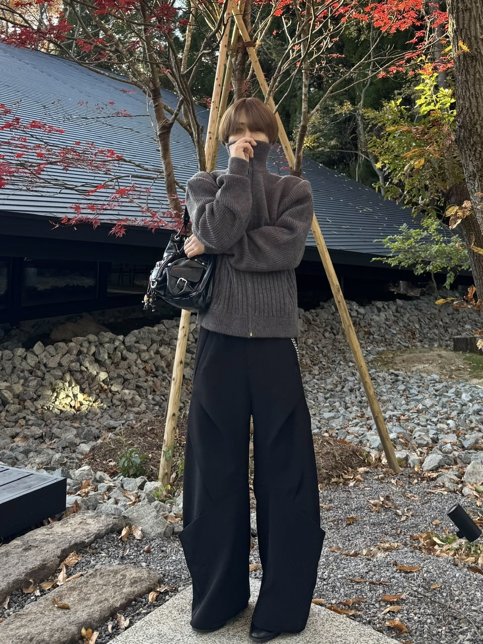 国際配送【RENOL】high neck zip up knit