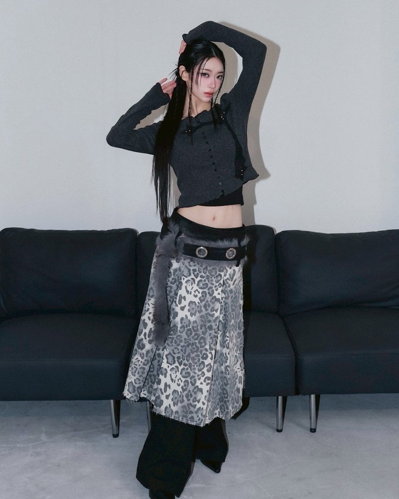 1/2 20;00発売【CHERRYQUIRI】leopard long pleats wrap sk