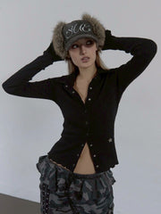 【SETUP‐EXE】SNAP GOLGI SHIRT / 【セットアップエグゼ】ボタンニット長袖シャツ