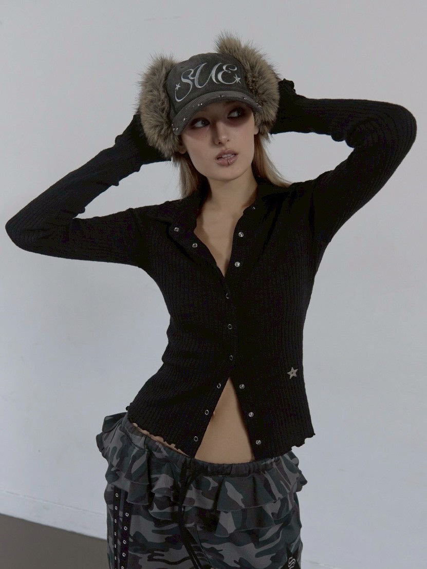 【SETUP‐EXE】SNAP GOLGI SHIRT / 【セットアップエグゼ】ボタンニット長袖シャツ