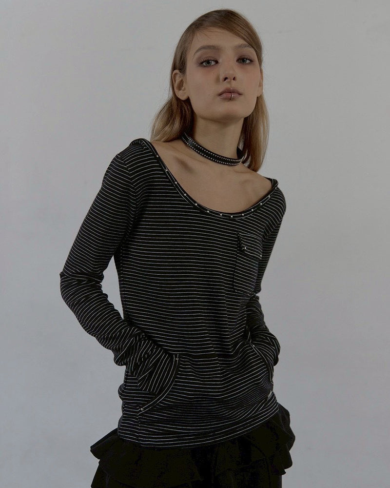【SETUP‐EXE】SOFT STRIPE HOODIE TOP / 【セットアップエグゼ】ボーダーフード長袖Tシャツ