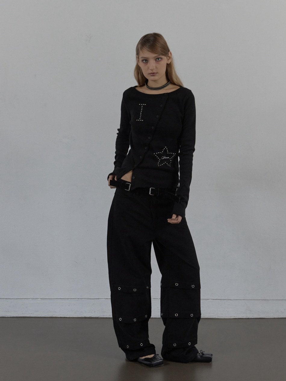 【SETUP‐EXE】STAR BUTTON TOP / 【セットアップエグゼ】ラインストーンボタン長袖Tシャツ