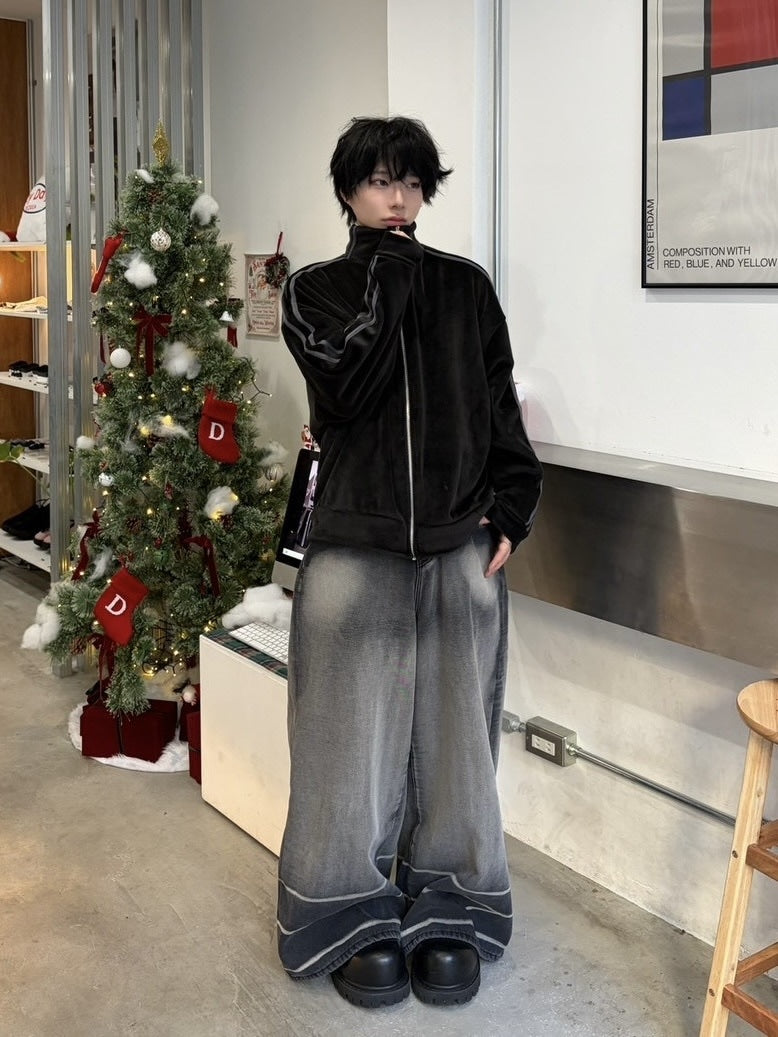 【LUV CODE】heavily washed denim wide pants