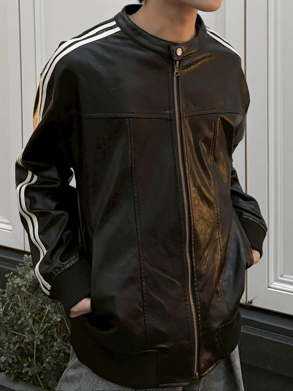 国際配送【LUV CODE】line leather jacket (2color)