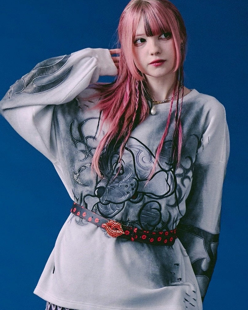 【GALFY】汚れ部族ワッフルロンTEE / 【ガルフィー】汚れ部族ワッフルロンTEE