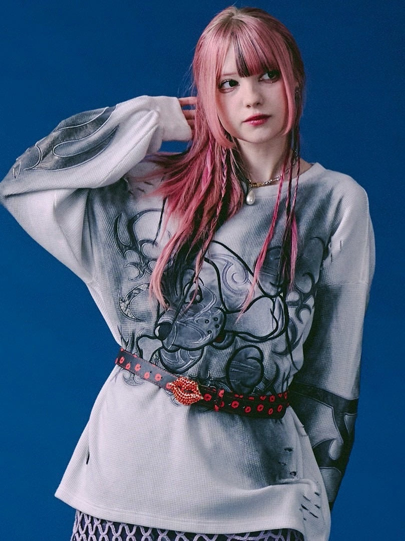 【GALFY】汚れ部族ワッフルロンTEE / 【ガルフィー】汚れ部族ワッフルロンTEE