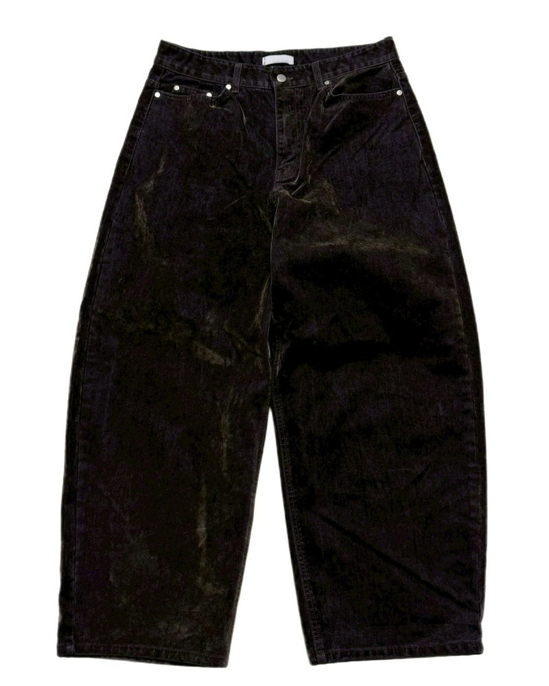 受注制【Chikashitsu +】velvet touch buggy denim pants / 【チカシツプラス】ベルベットタッチバギーデニムパンツ (2color)
