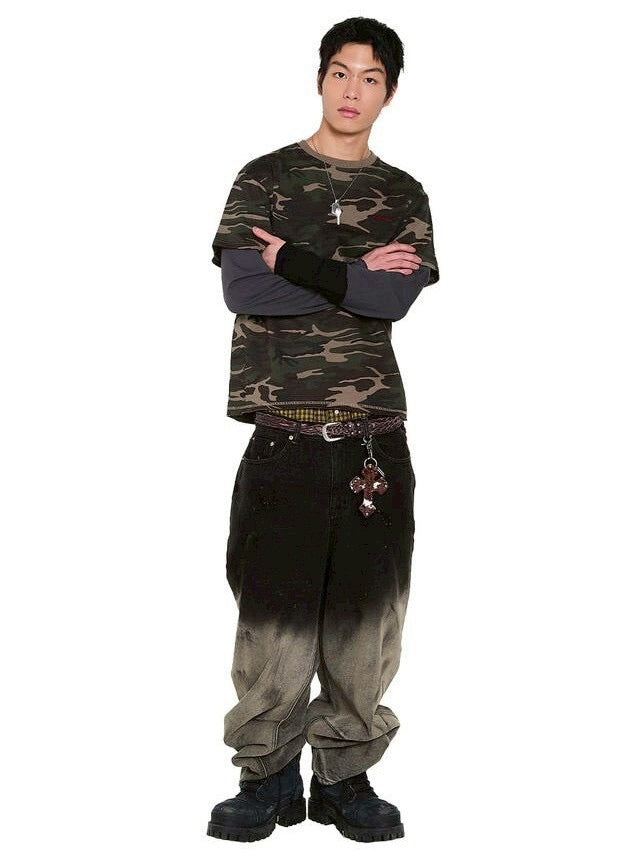 【AAKAM】Camouflage layered Long Sleeve