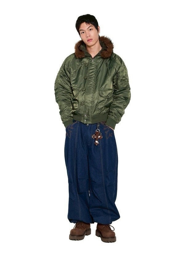 【AAKAM】Hooded Fur MA-1 Jacket