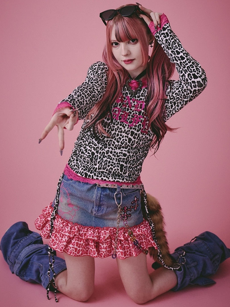 【GALFY】GALちゃんフリフリSK / 【ガルフィー】レオパードフリルデニムミニスカート