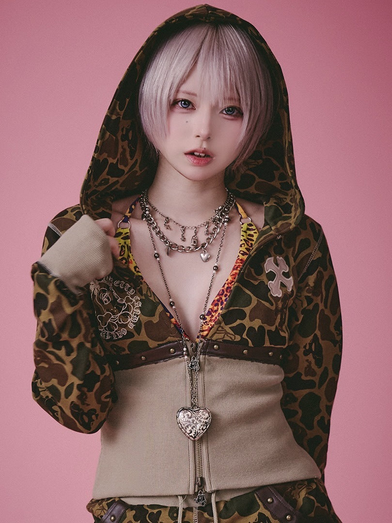 【GALFY】柄姐フーディー / 【ガルフィー】アニマル柄ウエストシェイププルオーバーパーカー