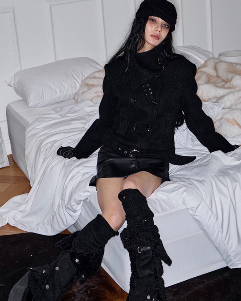 【NOT KNOWING】Double Belted High-Neck Coat