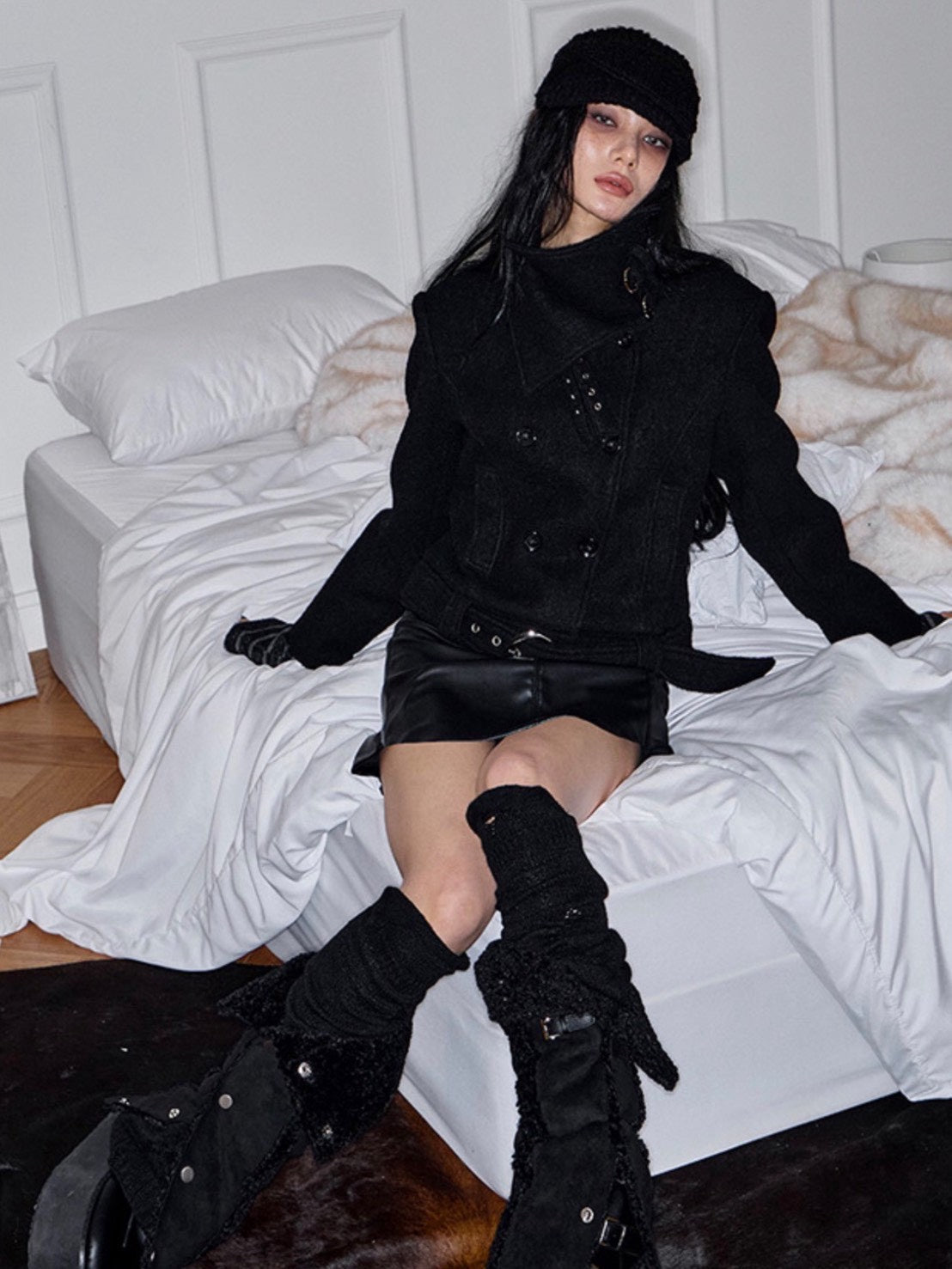 【NOT KNOWING】Double Belted High-Neck Coat