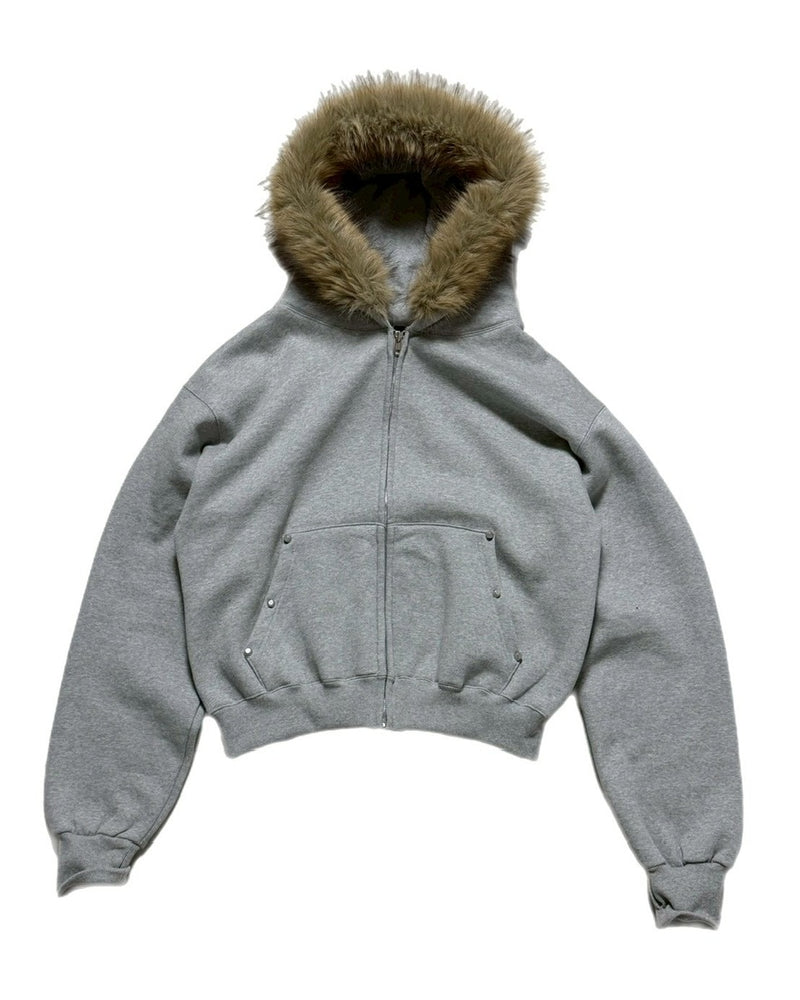 受注制【Chikashitsu +】cropped studs fur zip hoodie / 【チカシツプラス】クロップドスタッズファージップフーディー (2color)