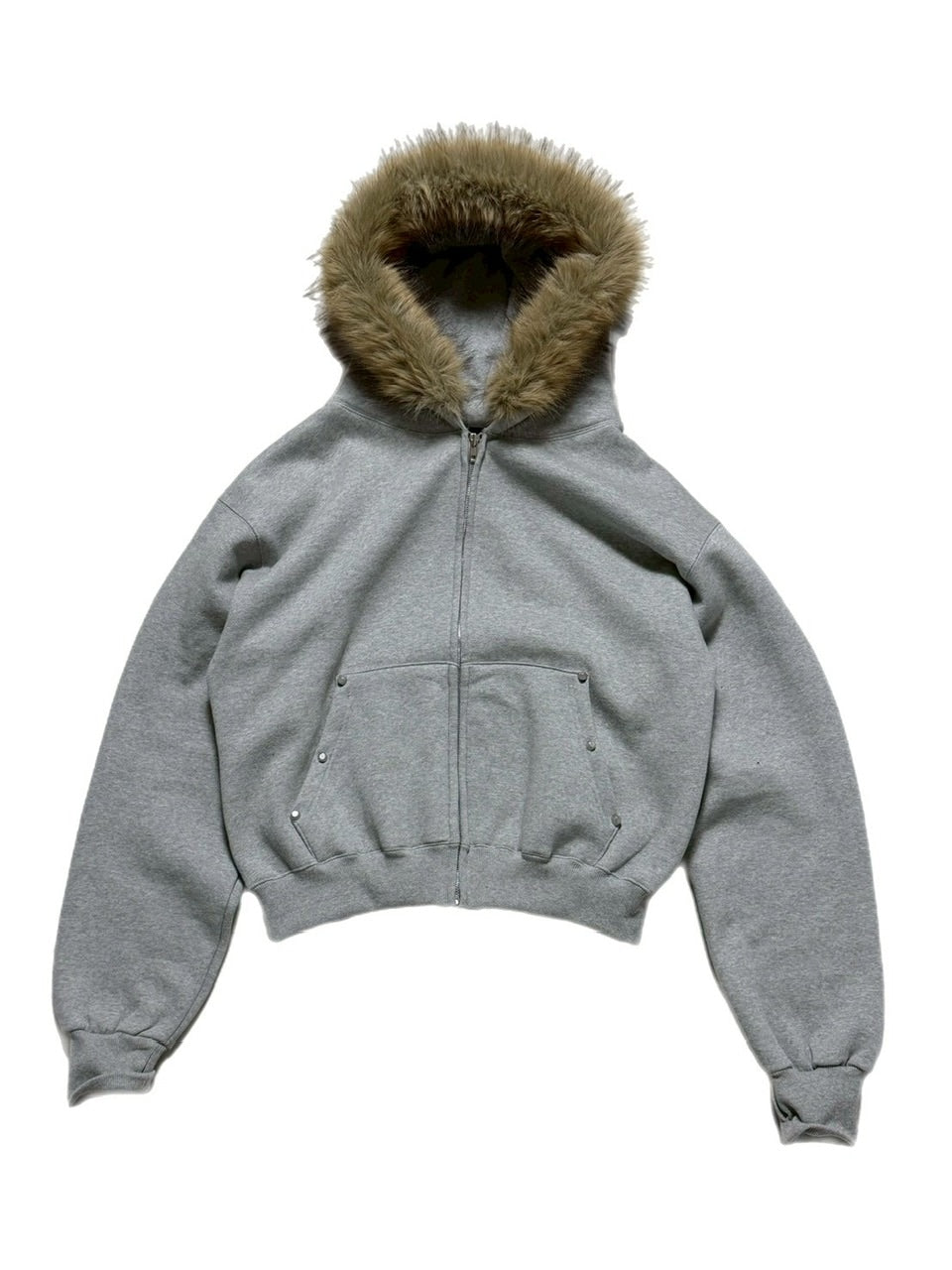 受注制【Chikashitsu +】cropped studs fur zip hoodie / 【チカシツプラス】クロップドスタッズファージップフーディー (2color)