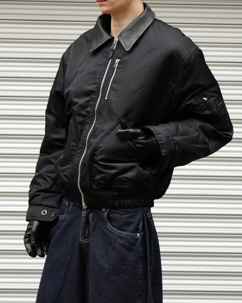 東京店WEB限定【Chikashitsu +】leather collar bomber jacket / 【チカシツプラス】レザーカラーボンバージャケット (2color)