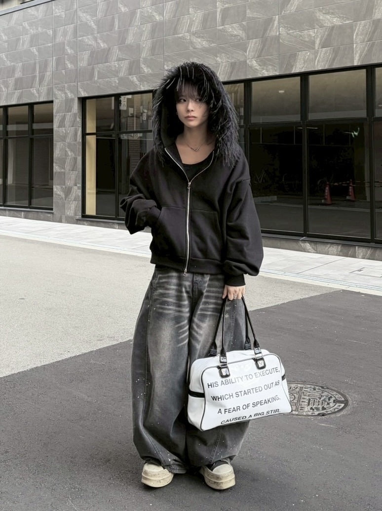 受注制【LUV CODE】fur zip up hoodie (2color)