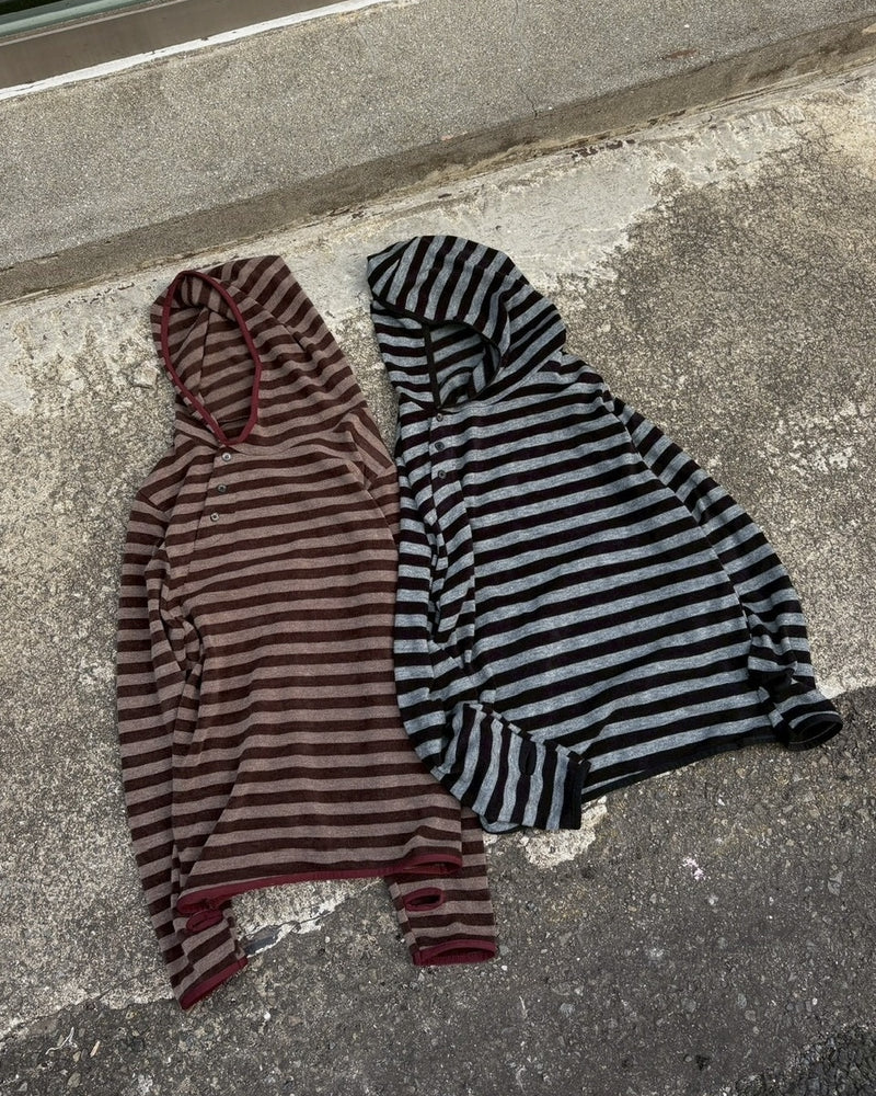 受注制【youll】asymmetry border henley hoodie (2color)