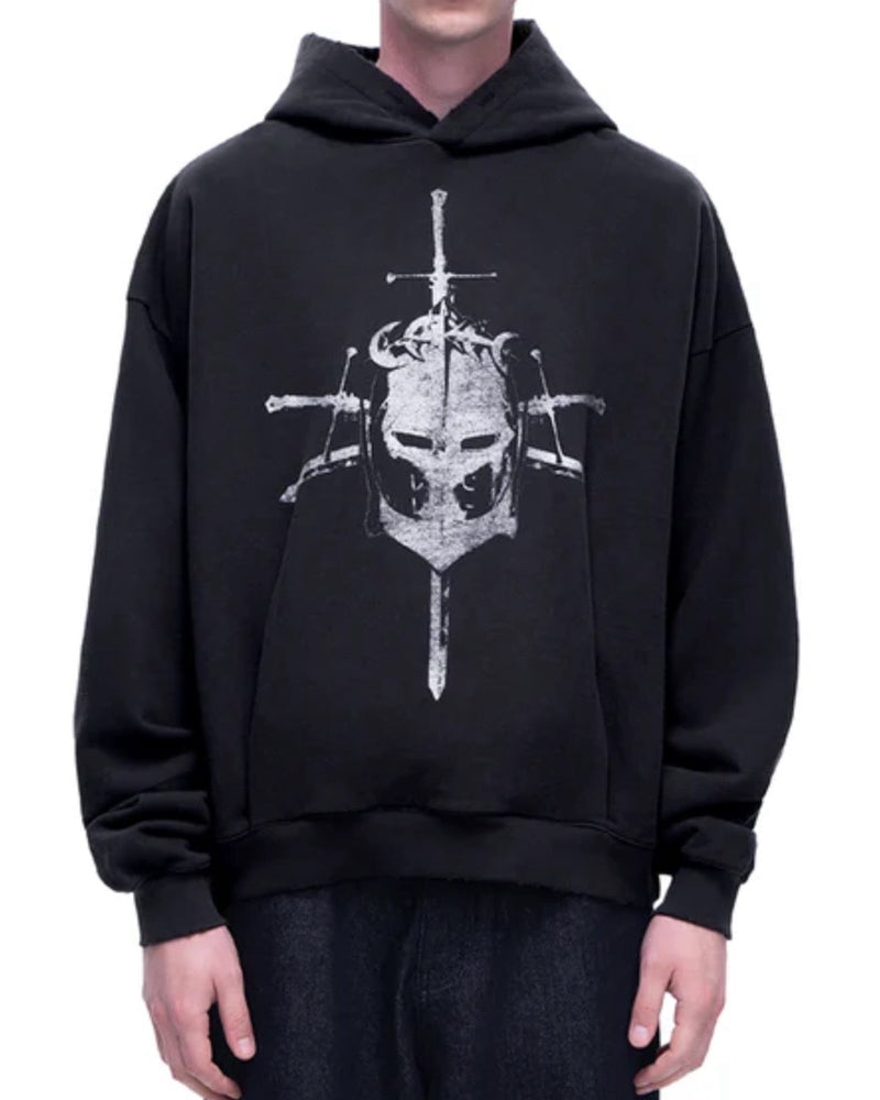 【The Boy Has No Patience】 TBHNP LUMINOUS DAWN KNIGHT AND SWORD PRINTED HOODIE / 【ザボーイハズノーペーシェンス】フロントプリントプルオーバーパーカー
