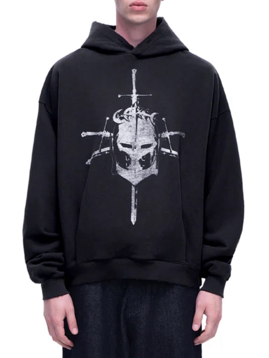 【The Boy Has No Patience】 TBHNP LUMINOUS DAWN KNIGHT AND SWORD PRINTED HOODIE / 【ザボーイハズノーペーシェンス】フロントプリントプルオーバーパーカー