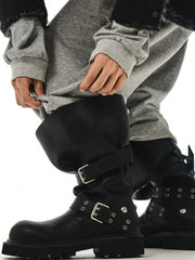 【BLACK PURPLE】 Crease Wide Boots
