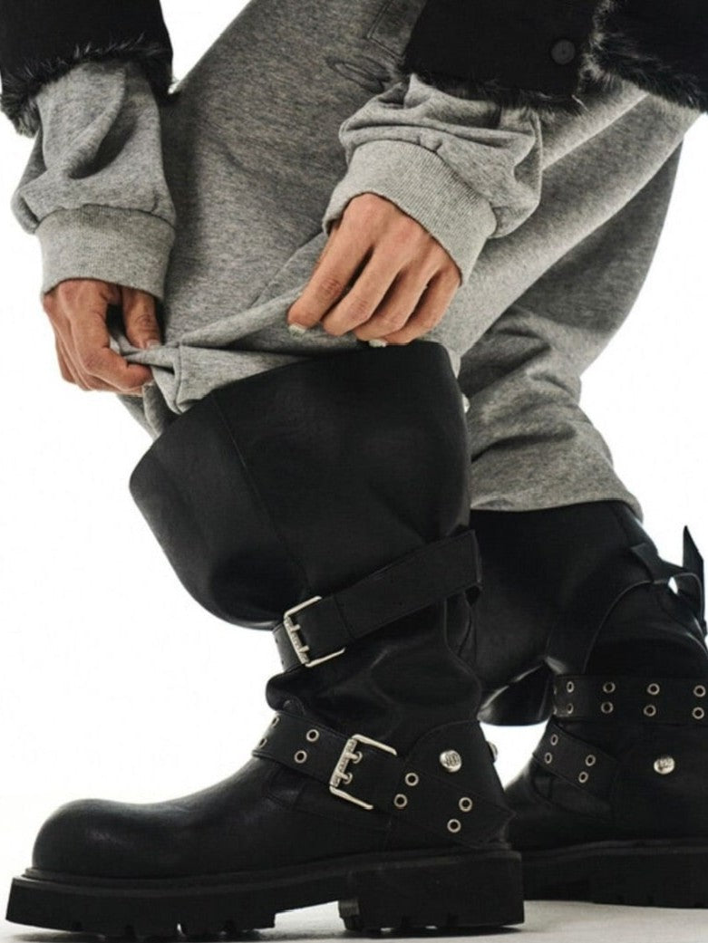 【BLACK PURPLE】 Crease Wide Boots