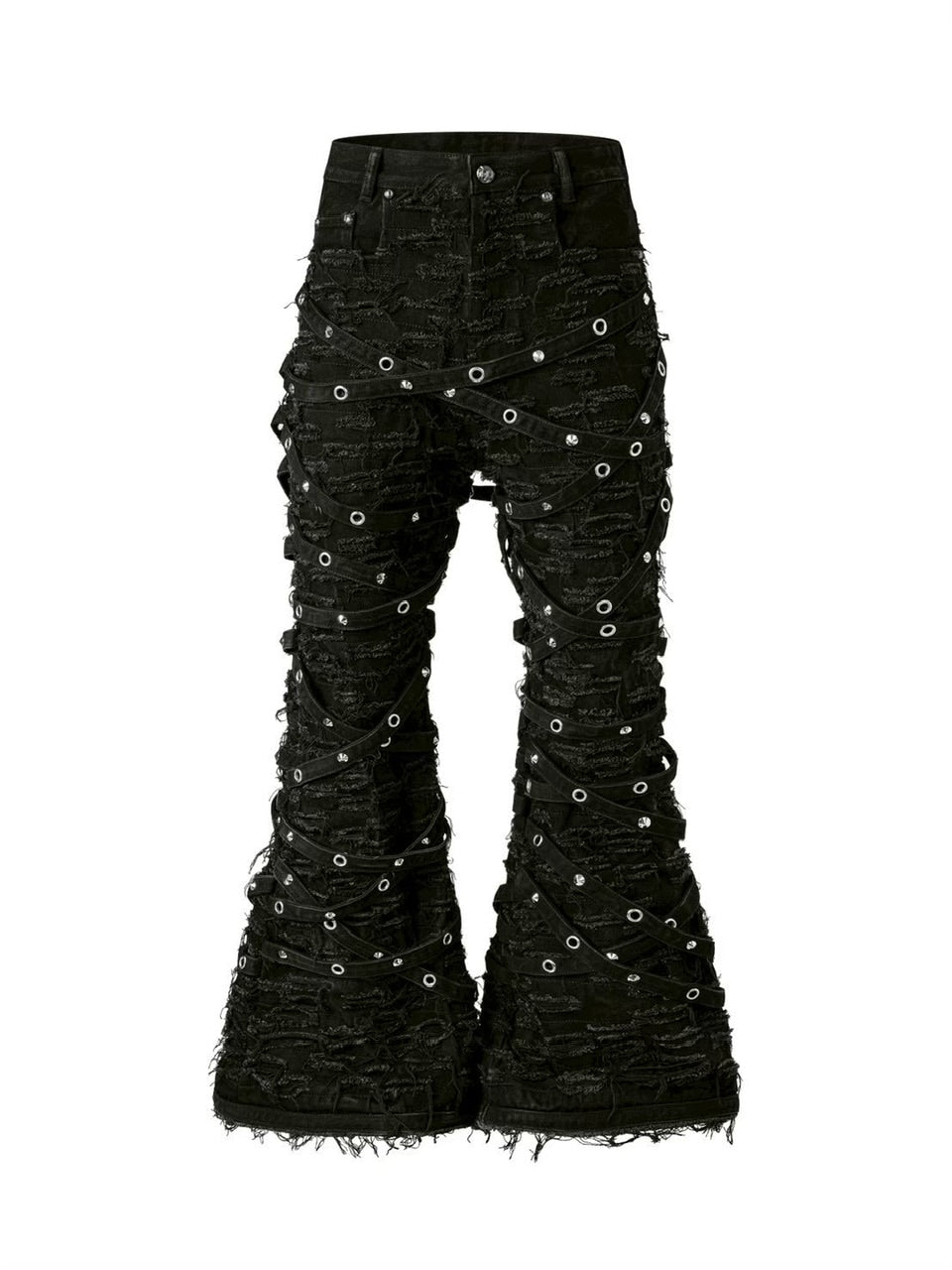 2/28 20:00 発売【UNIZ】Chainwrape Pants / 【ユニズ】アイレットチェーンデニムフレアパンツ