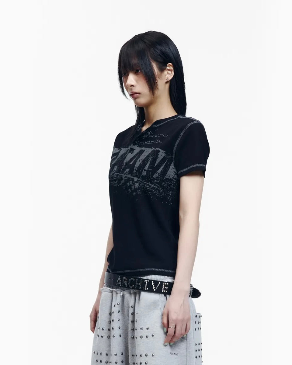 【AAKAM】Tread Henry Neck Half Top