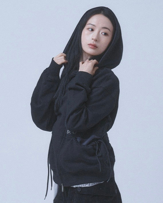 【TUOMIO】SHIRRING WAFFLE HOOD ZIP-UP