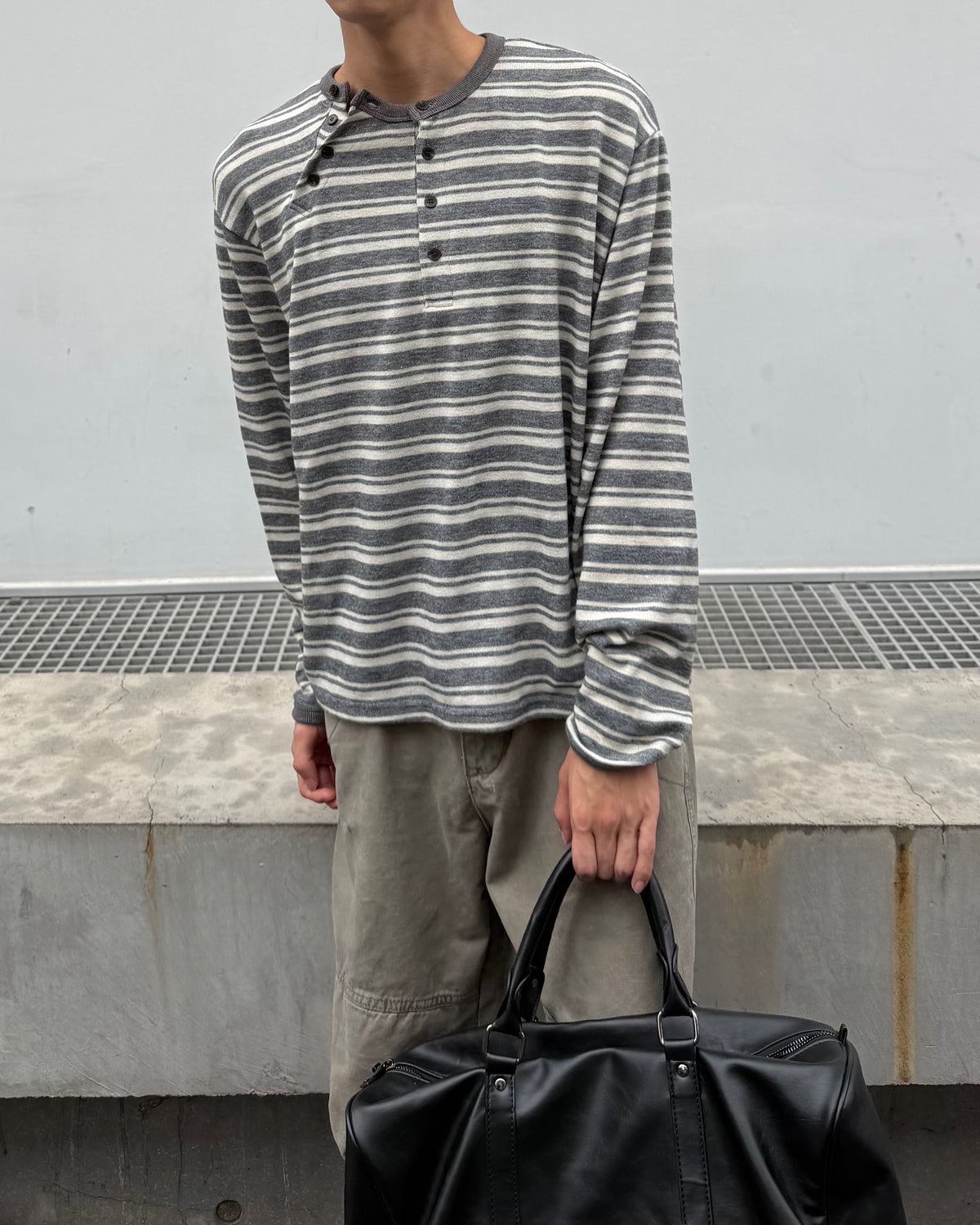 【youll】Asymmetry border henley long sleeve (3color)