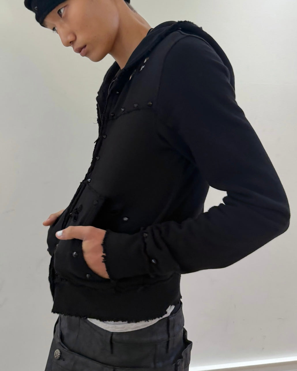 【LECYTO】Destroyed Spike Zip-Up Hoodie