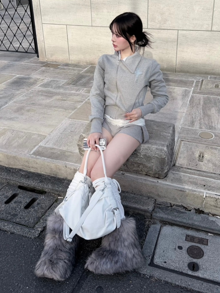 3/1 20:00発売 受注制【nmtc +】cross design diagonal zip up sweat / 【エヌエムティーシープラス】クロスデザインダイアゴナルジップアップスウェット (2color)