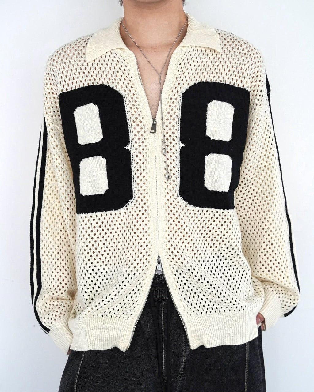 受注制【LUV CODE】mesh zip up knit (2color)
