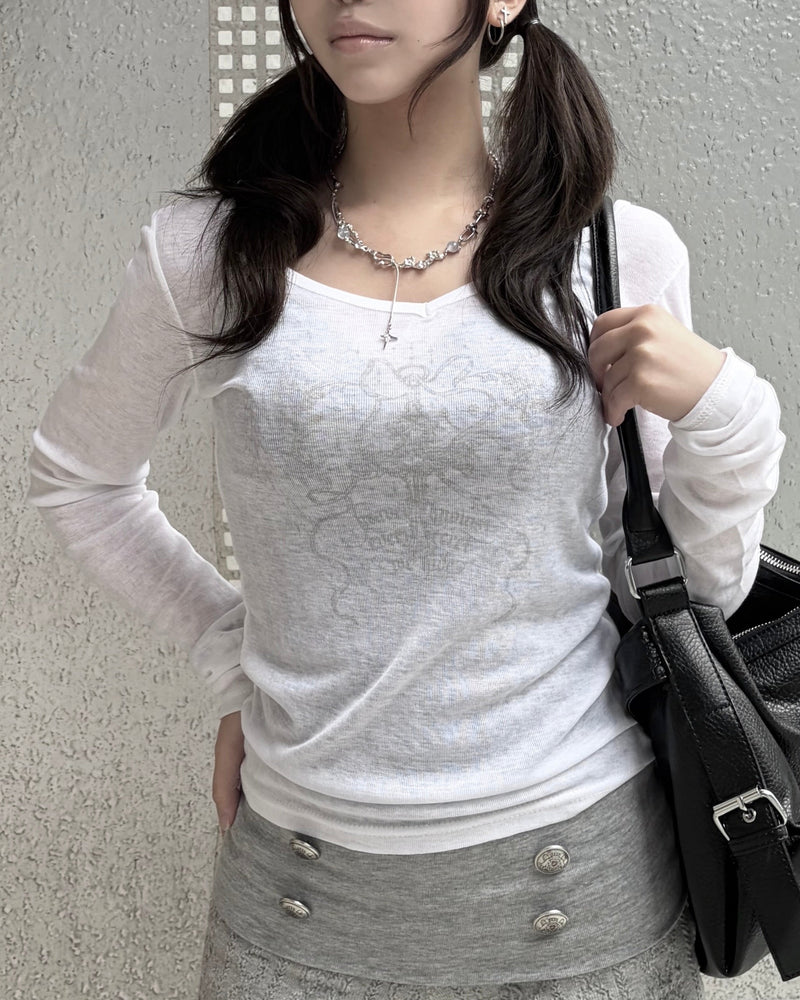 受注制【nmtc+】Angel V-Neck Long Sleeve T-shirt (2color)