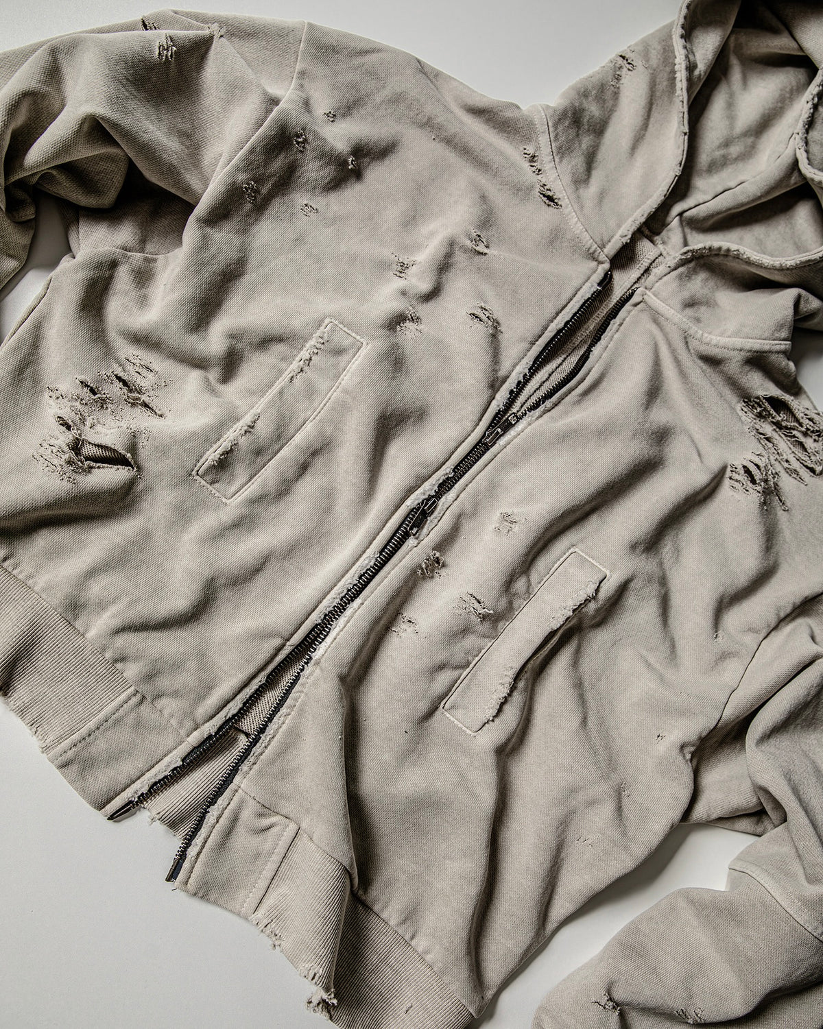 【roaringrad】Damage Crop Hoodie Jacket