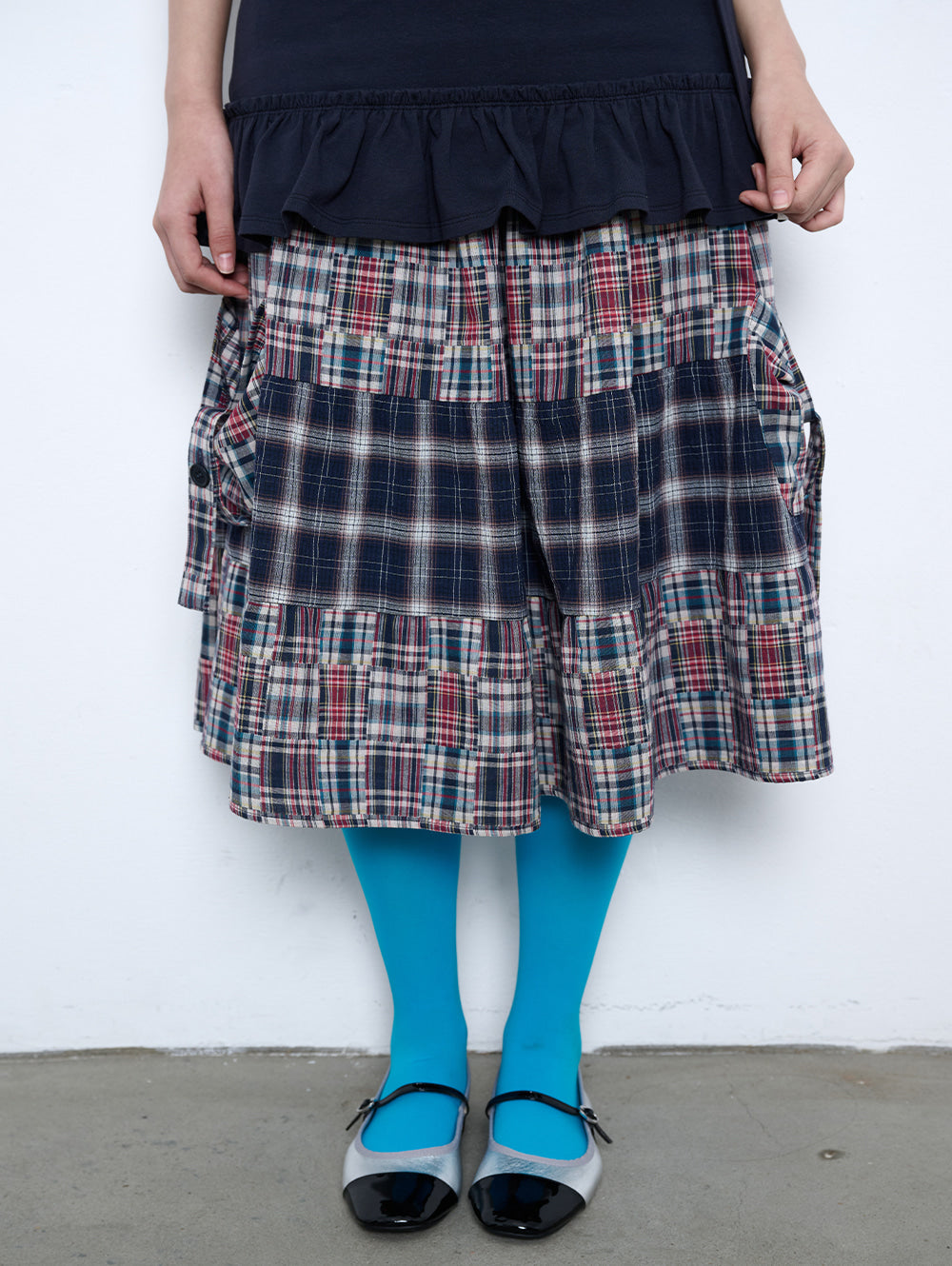 6/8 21:00発売【TUOMIO】2-WAY PATCHWORK SKIRT