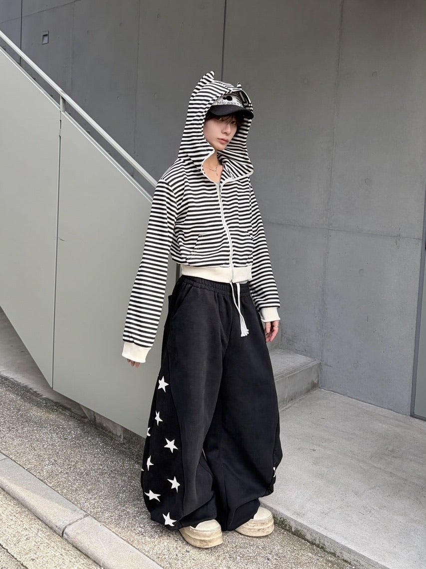 国際配送【LUV CODE】stripe cropped zip up hoodie