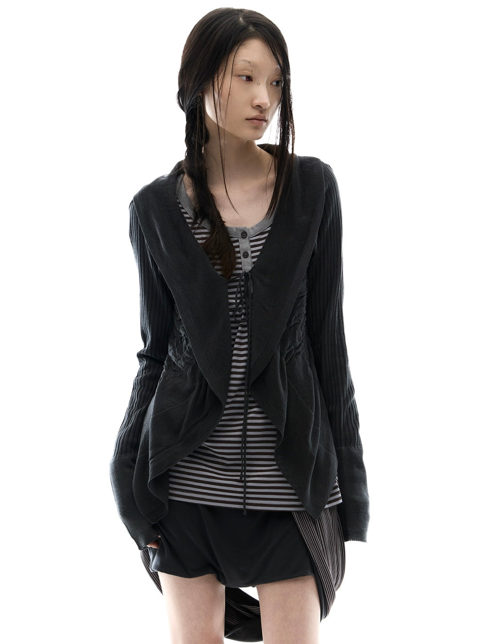 【OJOS】Ruffled Drape Cardigan