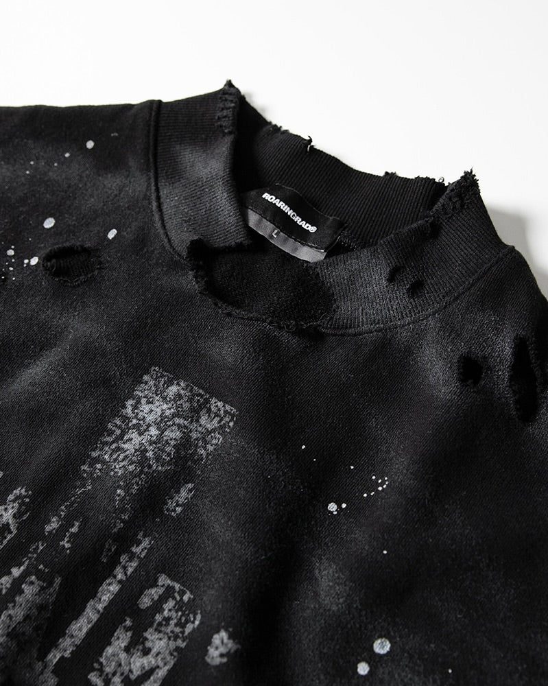 【roaringrad】Cross Damage Sweat Shirt