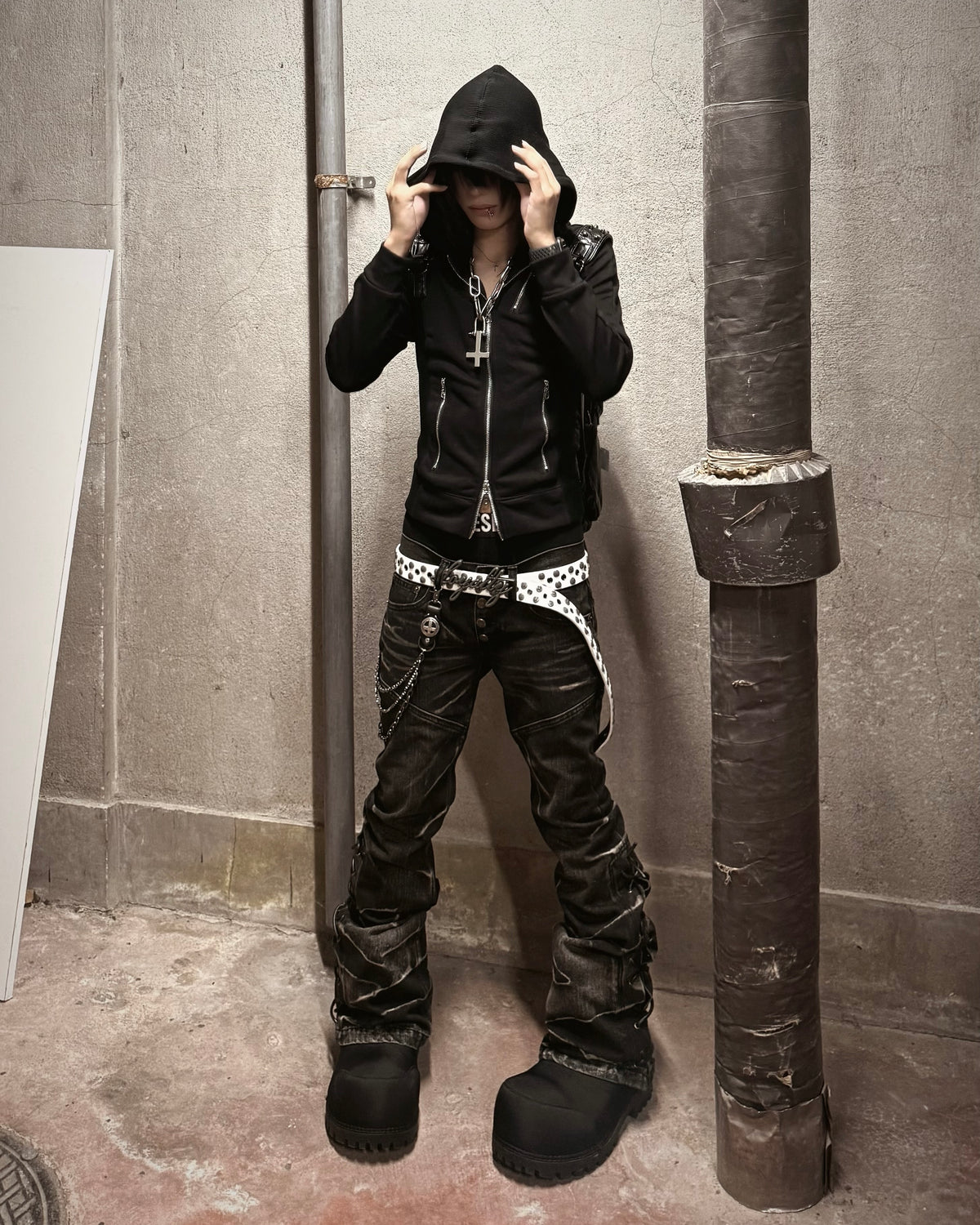 国際配送【Never mind the XU】Tornado Fade Lace-Up Flared Denim