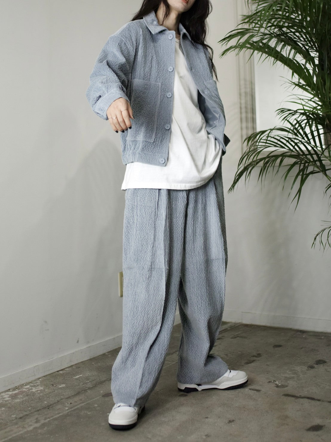 受注制【Chikashitsu +】set up design corduroy cropped jacket (3color)