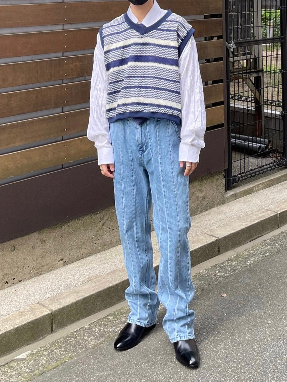 受注制【Chikashitsu +】stitch design denim pants (2color)