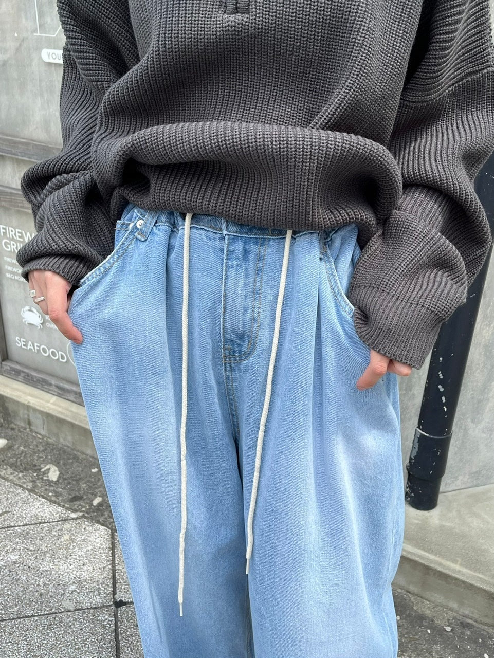 受注制【Chikashitsu +】rope wide denim pants (3color)