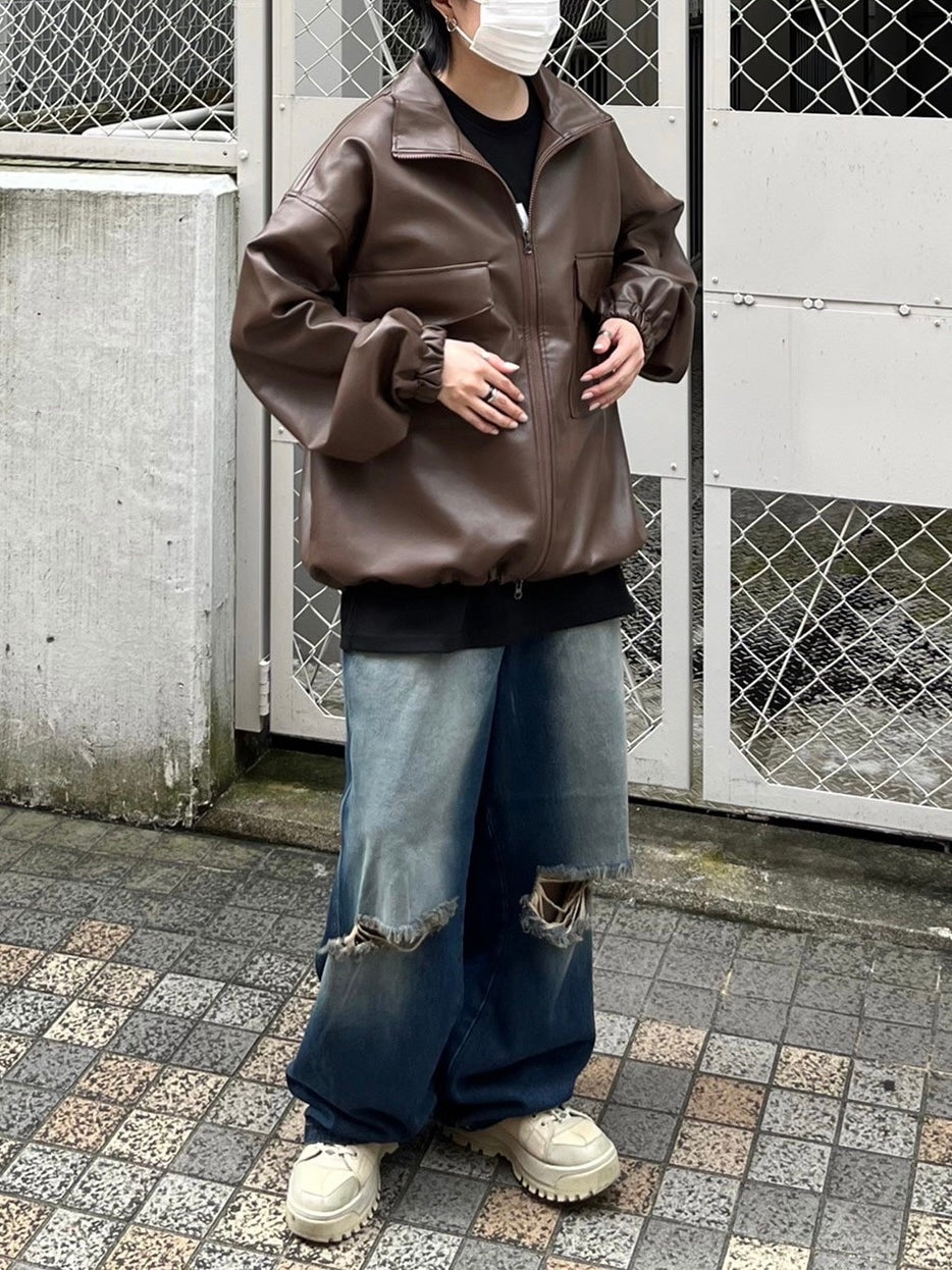 受注制【Chikashitsu +】vintage wash damage denim pants (2color)