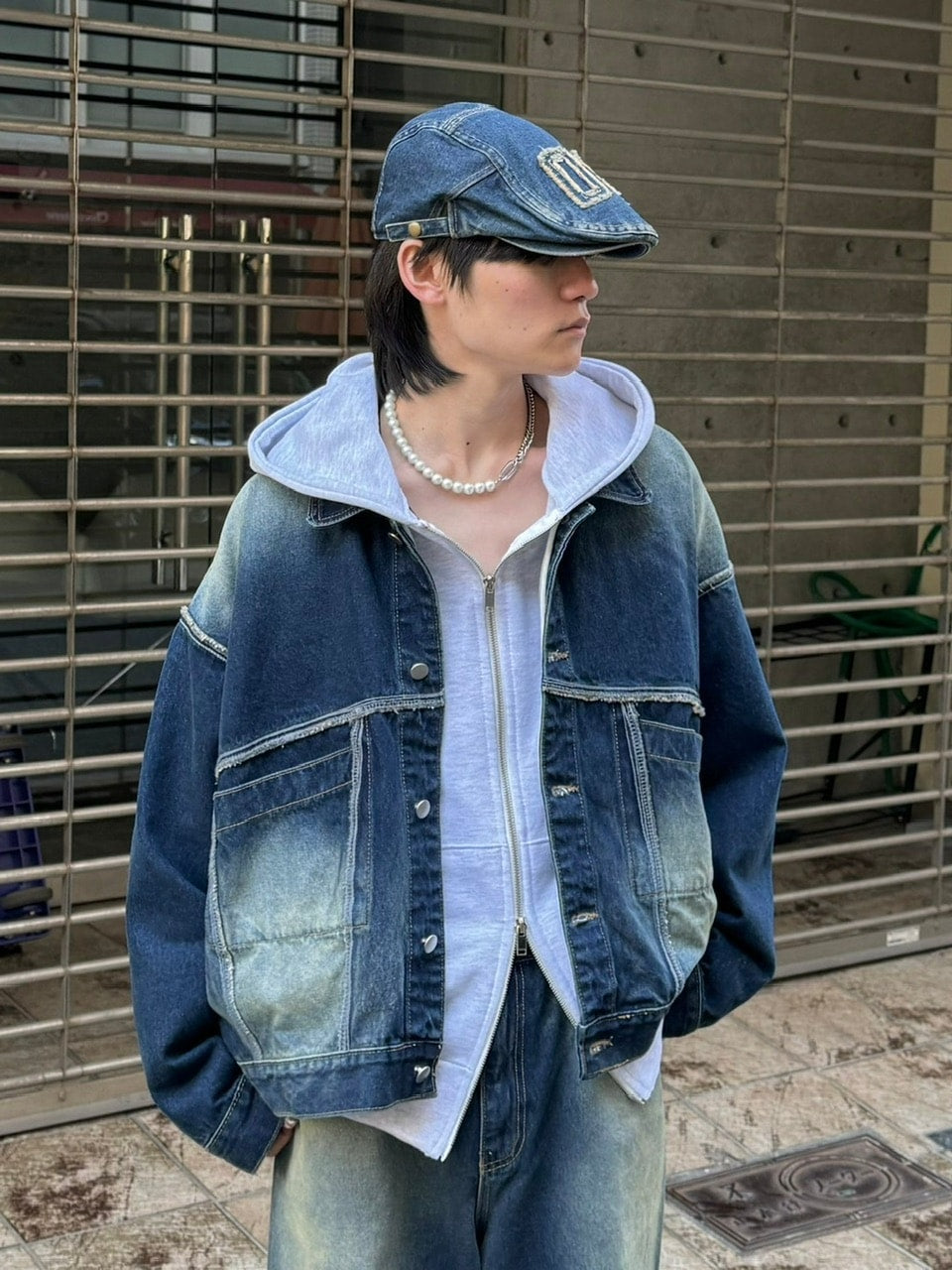 受注制【Chikashitsu +】vintage wash denim jacket (2color