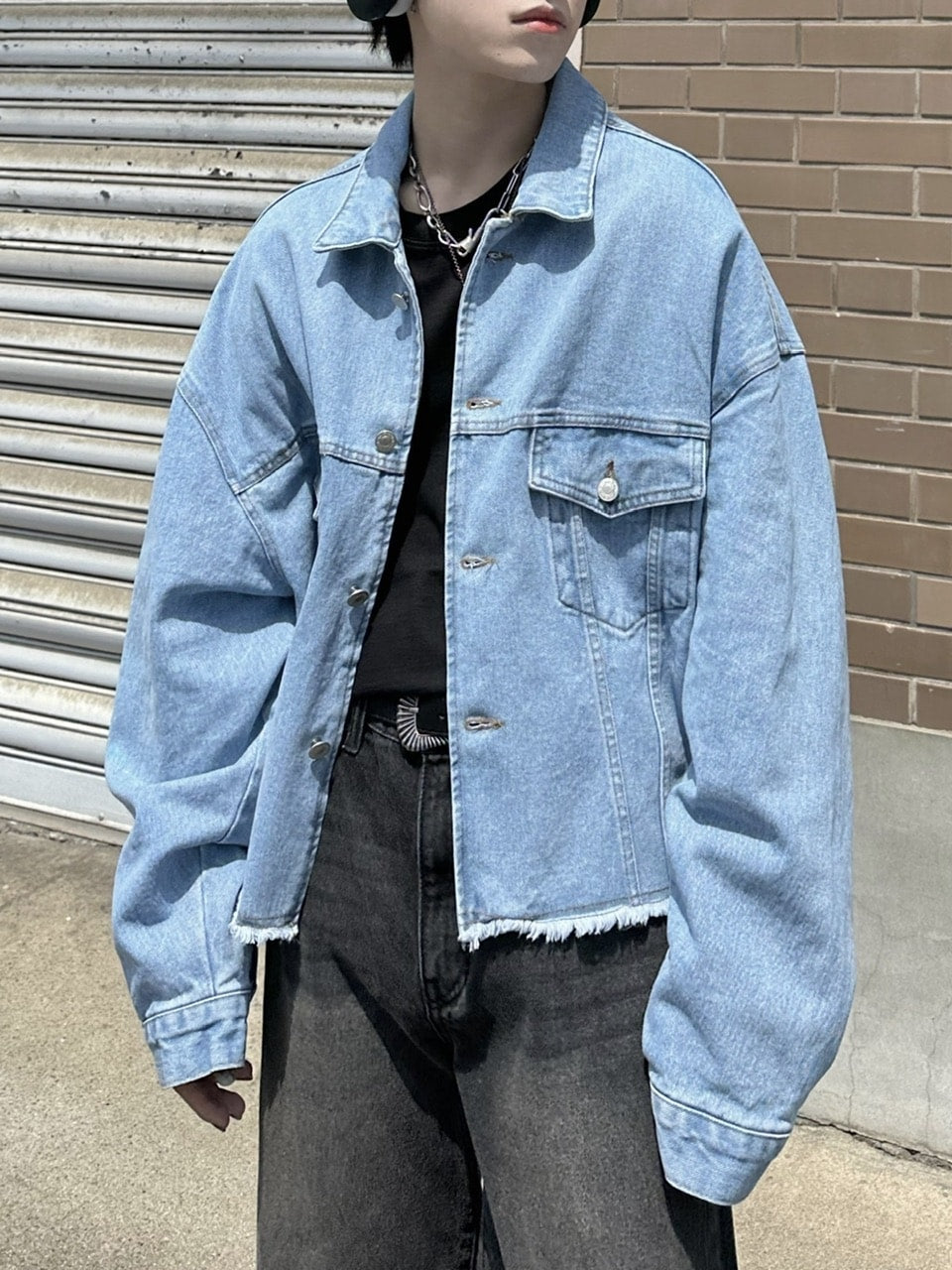 新品未使用タグ付き♡完売品clore+ Denim Shirt Jacket 大阪店WEB限定受注制【Chikashitsu +】cutting cropped denim jacket