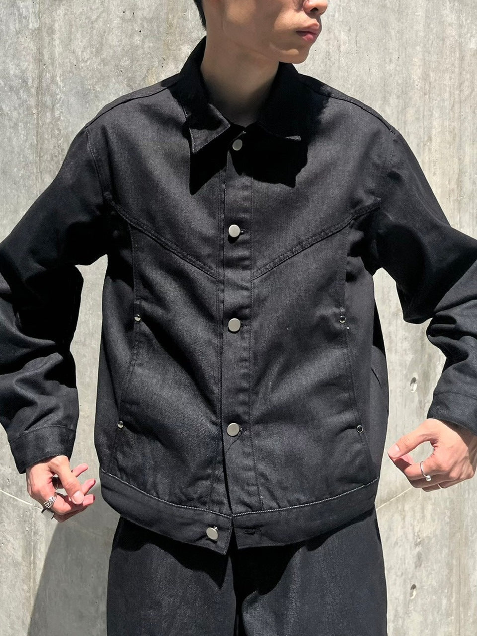 受注制【Chikashitsu +】set up design denim short jacket (2color)