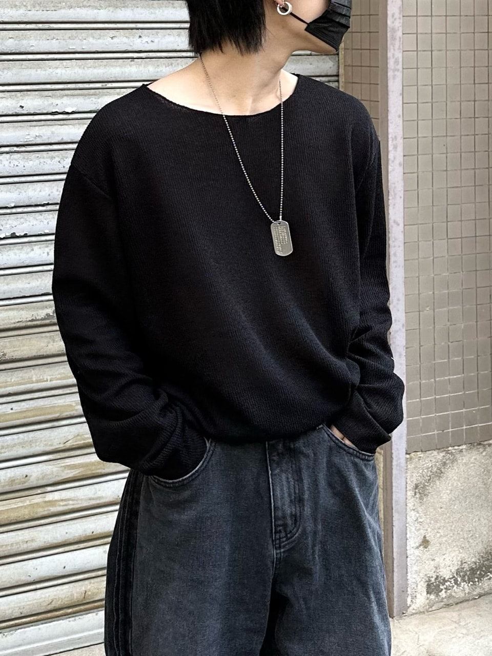 受注制【Chikashitsu +】see-through long sleeve knit (2color) / 【チカシツプラス】シースルー長袖ニット